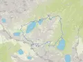 Mapa turystyczna z zaznaczoną trasą wokół Wielkiego Stawu Polskiego i Morskiego Oka.