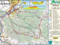 Mapa szlaków rowerowych w Myślenicach i okolicach. Widok na góry, lasy, rzekę Rabę i zabudowania.