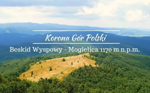 Widok na Beskid Wyspowy - Mogielicę, najwyższy szczyt Korony Gór Polski. Malowniczy, zielony krajobraz górski z polaną i ścieżką.