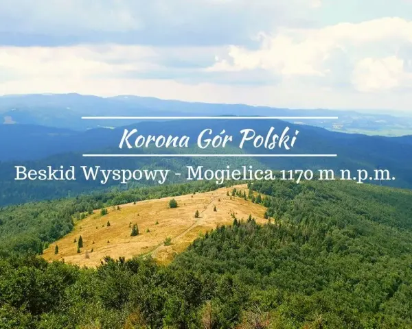 Widok na Beskid Wyspowy - Mogielicę, najwyższy szczyt Korony Gór Polski. Malowniczy, zielony krajobraz górski z polaną i ścieżką.