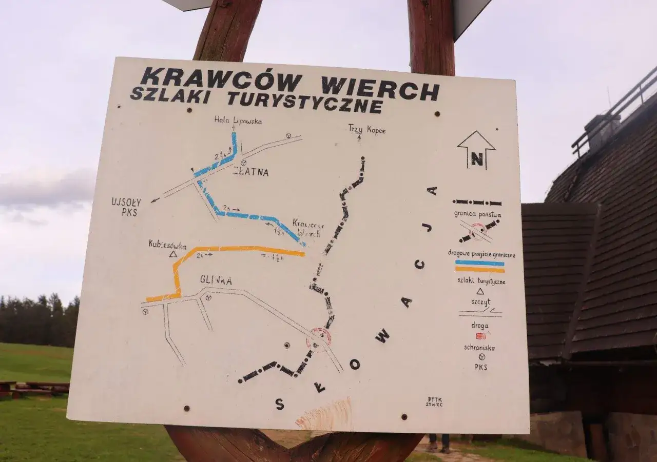 Mapa szlaków turystycznych na Krawców Wierch