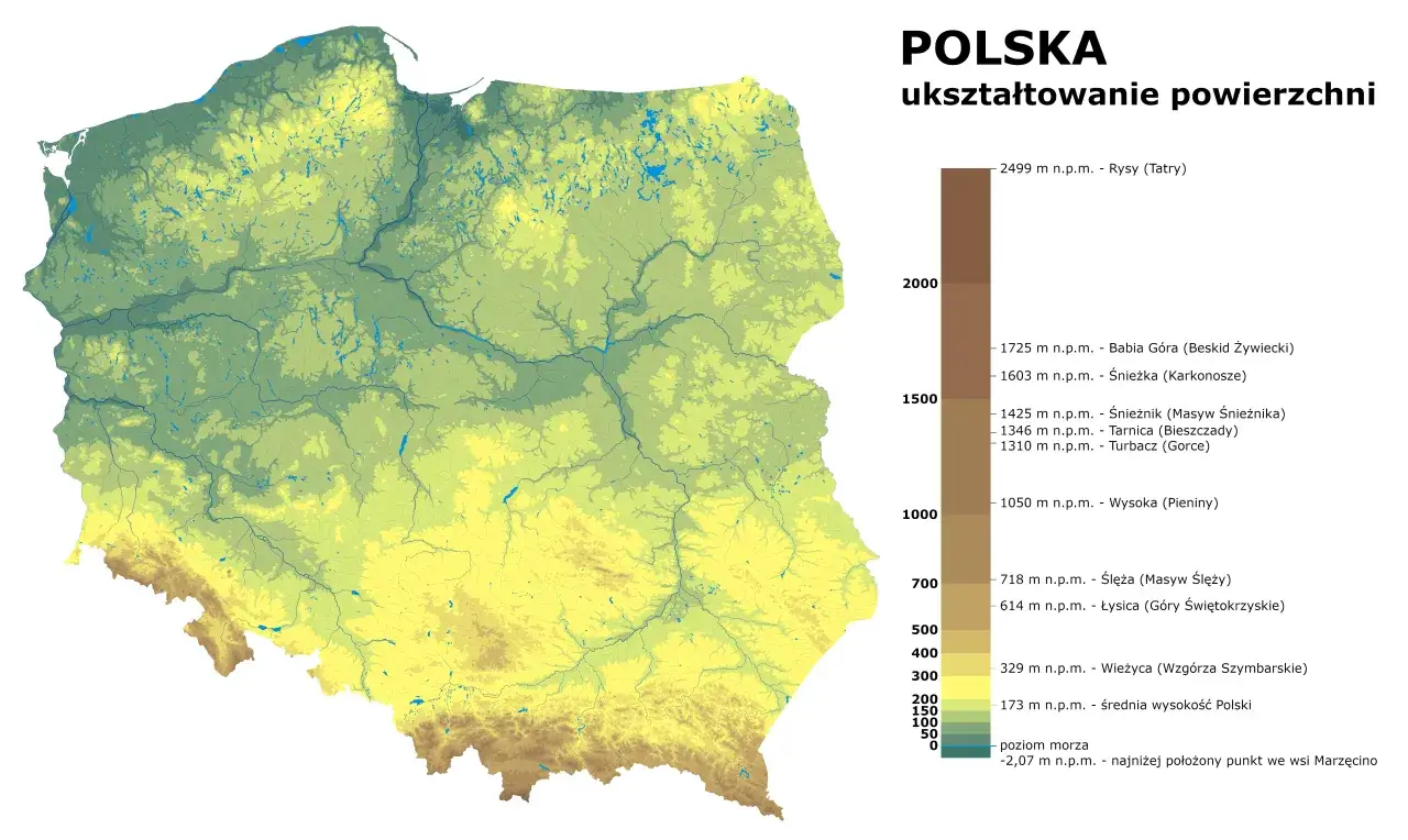 Mapa pasm górskich w Polsce
