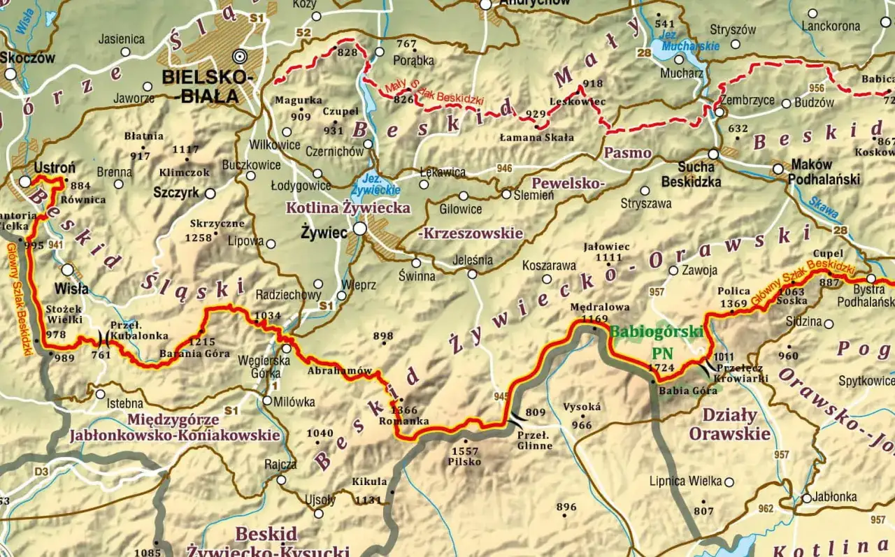 Mapa Głównego Szlaku Beskidzkiego