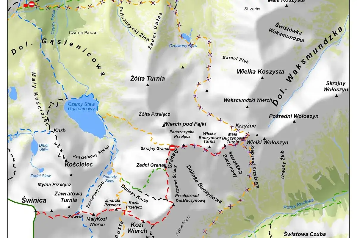 Mapa zamkniętych szlaków w Tatrach Polskich