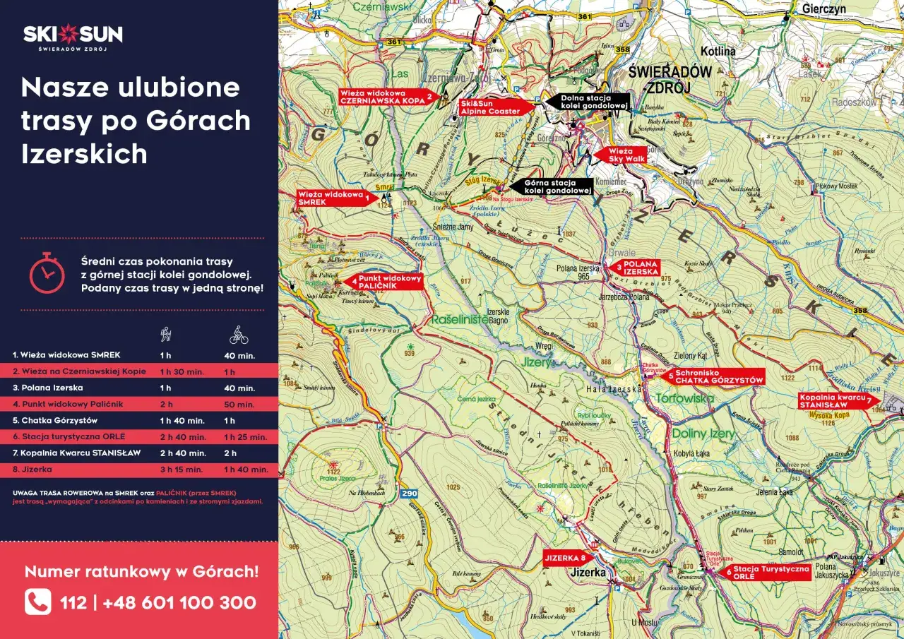 Mapa Gór Izerskich miejscowości turystyczne