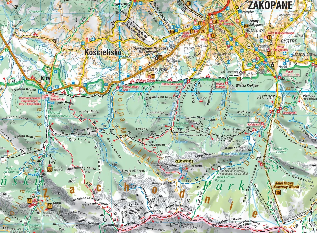 Mapa Zakopanego z atrakcjami i Krupówkami