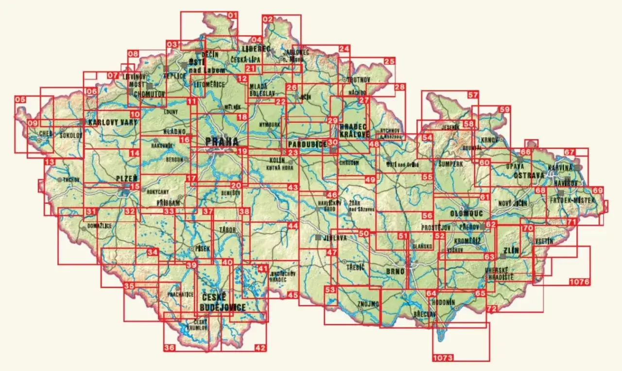 Mapa Czech z zaznaczonymi regionami górskimi.